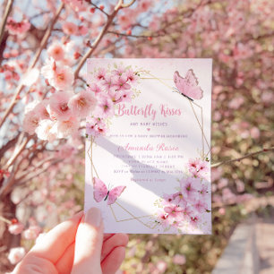 Invitación Boho rosa mariposa floral besa Chica Baby Shower