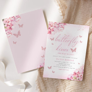 Invitación Boho rosa mariposa floral besa Chica Baby Shower