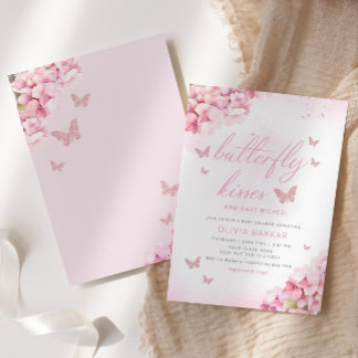 Invitación Boho rosa mariposa floral besa Chica Baby Shower