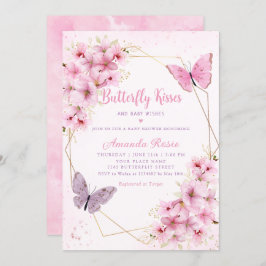 Invitación Boho rosa mariposa floral besa Chica Baby Shower