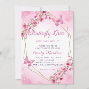Invitación Boho rosa mariposa floral besa Chica Baby Shower