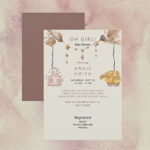 Invitación Boho Rosa Oh Chica Ropa Baby Shower