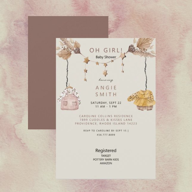 Invitación Boho Rosa Oh Chica Ropa Baby Shower (Subido por el creador)