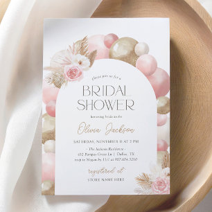Invitación Boho rosa Pampas Ducha de novias en globo aerostát