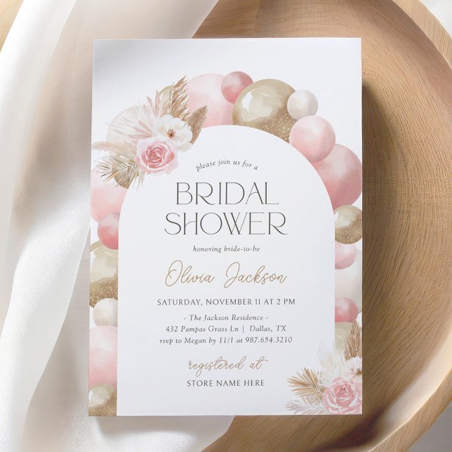 Invitación Boho rosa Pampas Ducha de novias en globo aerostát (Subido por el creador)