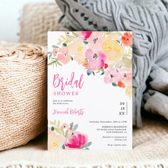 Invitación Boho rosa primavera moda jardín florida ducha de n (Spring pink boho chic garden floral bridal shower invitation)