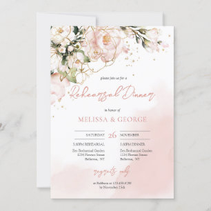 Invitación Boho rosa rosa pastel suave eucalipto y oro