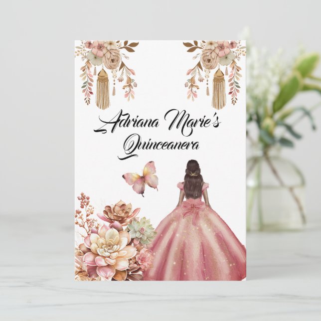 Invitación Boho rosa Rubor Quinceanera (Anverso de pie)