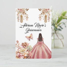 Invitación Boho rosa Rubor Quinceanera