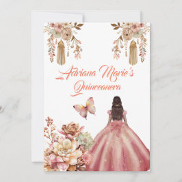 Invitación Boho rosa Rubor Quinceanera