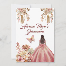 Invitación Boho rosa Rubor Quinceanera