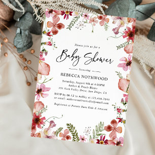 Invitación Boho rosa rústico presionó ducha de bebé floral