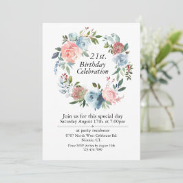Invitación Boho rosa y azul, cumpleaños 21 del Personalizable