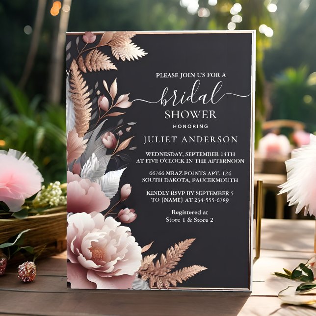 Invitación Boho rosado de seda Peony Dusty Rosa Bridal Shower (Subido por el creador)