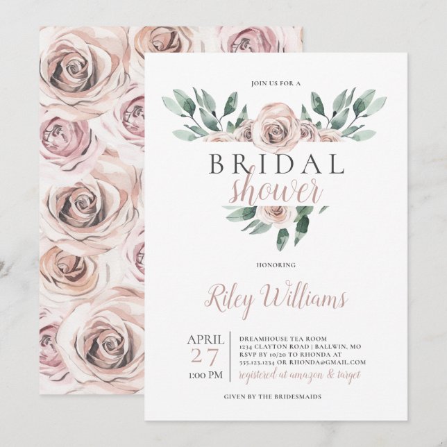 Invitación Boho Rosas Bridal Shower (Anverso / Reverso)