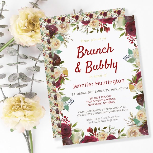 Invitación Boho Rosas de invierno Ducha Brunch & Bubbly Brida (Subido por el creador)