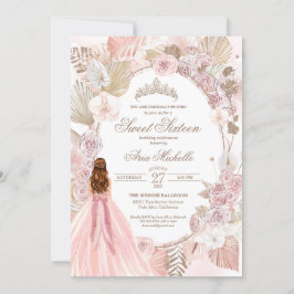 Invitación Boho Rosas Florales Secas Rosadas Dulces Dulce 16