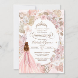 Invitación Boho Rosas Florales Secas Rosadas Quinceanera Cump