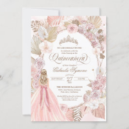 Invitación Boho Rosas Florales Secas Rosadas Quinceanera Cump