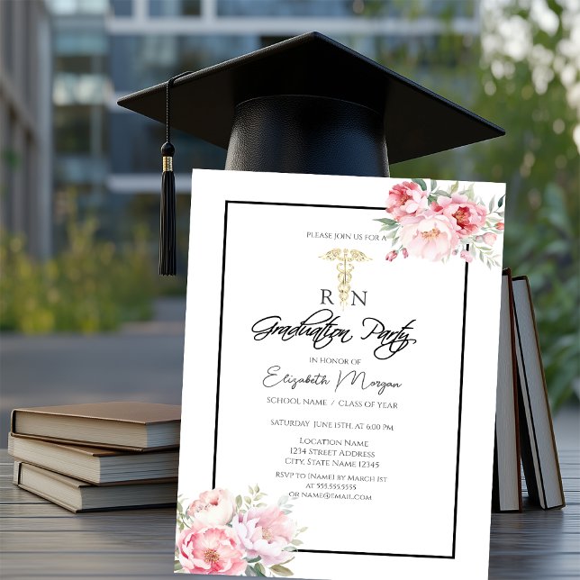 Invitación Boho Rosas Partido de Graduación de Enfermeras RN  (Subido por el creador)