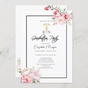 Invitación Boho Rosas Partido de Graduación de Enfermeras RN 
