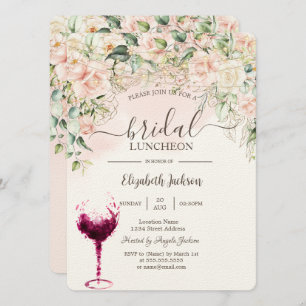 Invitación Boho Rosas, Wine Glass Bridal Luncheon