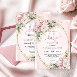 Invitación Boho Rose Gold Floral Eucalyptus Girl Baby Shower 