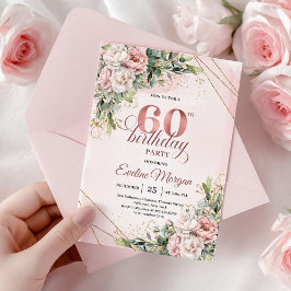 Invitación Boho Rose Gold Watercolor Floral 60th Birthday 
