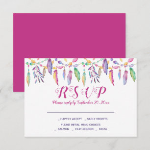 Invitación Boho RSVP Plumas Bodas Nativo Americano