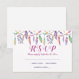 Invitación Boho RSVP Plumas Bodas Nativo Americano