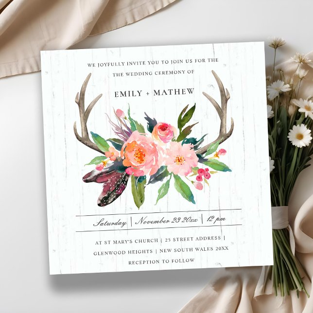 INVITACIÓN BOHO RUBOR ANTLER FLORAL MADERA CAMPESINA (Subido por el creador)