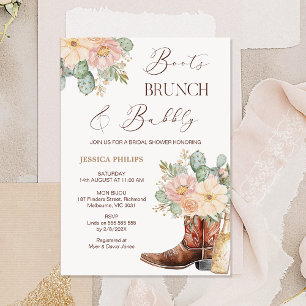 Invitación Boho Rubor Boots Brunch Bubbly Bridal Shower