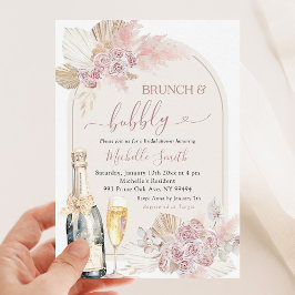 Invitación Boho Rubor Brunch Floral Rosa Bubbly Bridal Shower