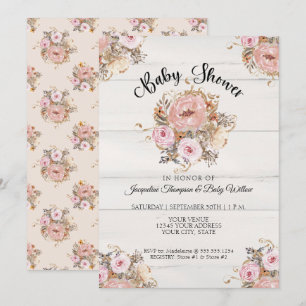 Invitación BOHO Rubor Caída Floral Acuarela Rústica Madera Be