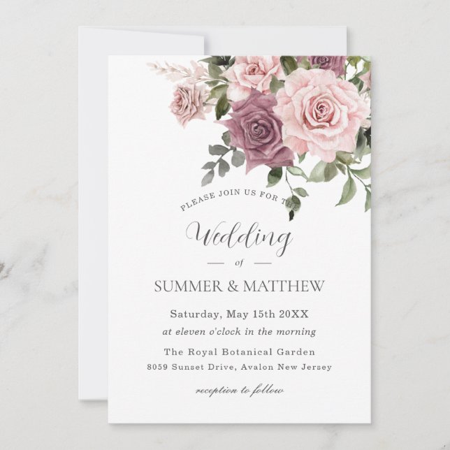 Invitación Boho Rubor Cinnamon Rosa Floral Greenery Boda (Anverso)