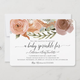 Invitación BOHO Rubor color de agua rosa floral bebé ducha