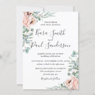 Invitación Boho Rubor Dusty Pink Floral Eucalyptus Boda