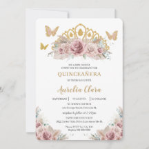 Boho Rubor Dusty Rosa Floral Pampas Quinceañera