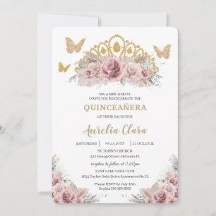 Invitación Boho Rubor Dusty Rosa Floral Pampas Quinceañera