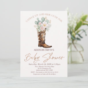 Invitación Boho Rubor Floral Cacti Boot Baby Shower