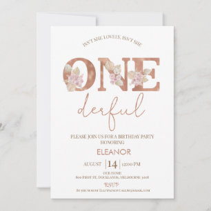 Invitación Boho Rubor Floral Chicas Maravilloso Primer Cumple