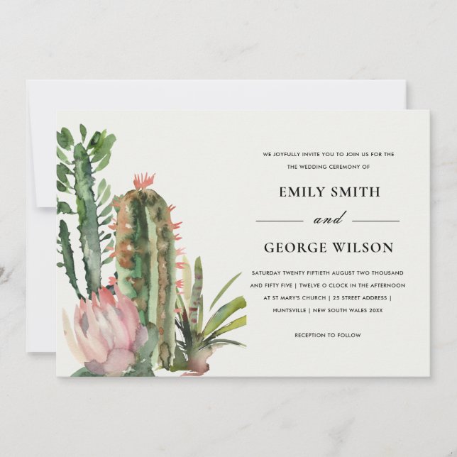 INVITACIÓN BOHO RUBOR FLORAL DESERT CACTI FOLIAGE BODA (Anverso)