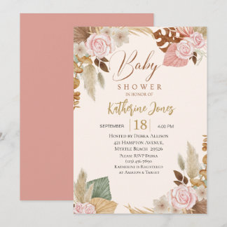 Invitación Boho Rubor floral eucalyptus Baby Shower