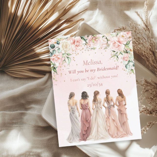 Invitación Boho Rubor Floral Eucalyptus oro Bridesmaid (Boho Blush Floral Eucalyptus gold Bridesmaid Invitation)