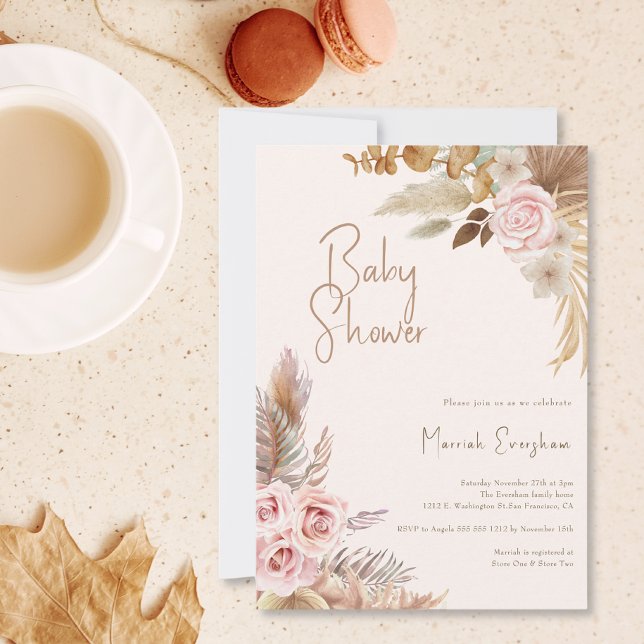 Invitación Boho Rubor Floral Fall Chica Baby Shower (Subido por el creador)