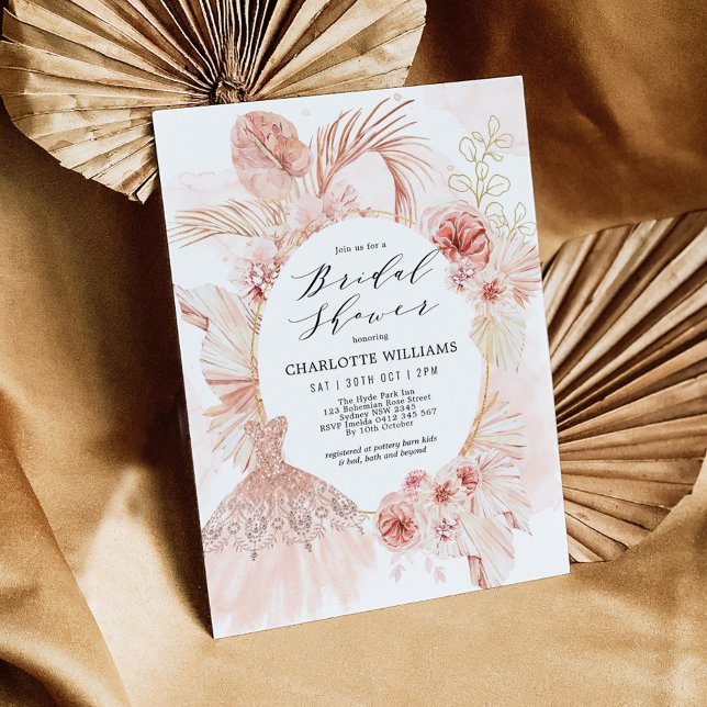 Invitación Boho Rubor Floral Pampas Grass Bridal Shower Vesti (Subido por el creador)