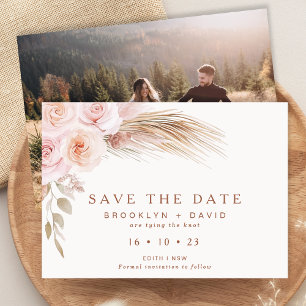 Invitación Boho Rubor Floral Wedding Save the Date Card