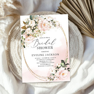 Invitación Boho Rubor Flores rosas Rosas de oro falso oval ve
