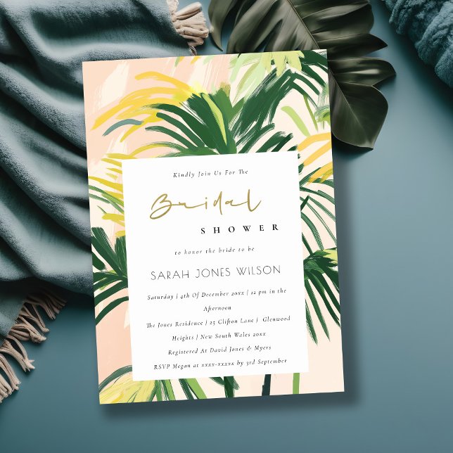Invitación Boho Rubor Green Tropical Palm Beach Bridal Shower (Subido por el creador)