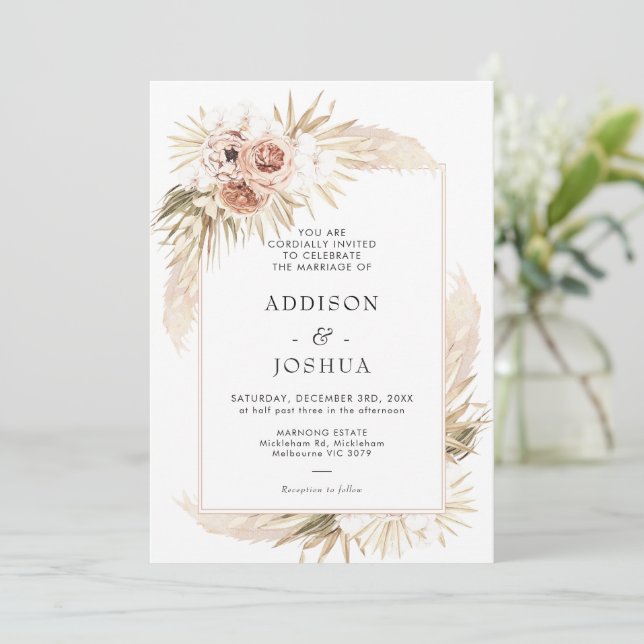 Invitación Boho Rubor Natural Tones Floral Boda (Anverso de pie)
